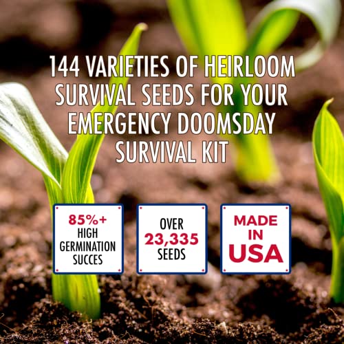 Survival Essentials Ultimate Heirloom Seed Vault, 144 Variety Packed in Superior Ammo Can, Over 23k Seeds for Planting Vegetables and Fruits, for Survival and Emergency Supply, Non-GMO