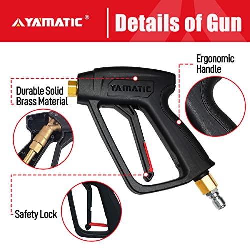 YAMATIC Pressure Washer Gun with 3/8" Swivel Quick Connector & M22-14mm Fitting, Stainless Steel Flexible Extension Wand Replacement for Most Power Washer, 40 Inch, MAX 4500 PSI