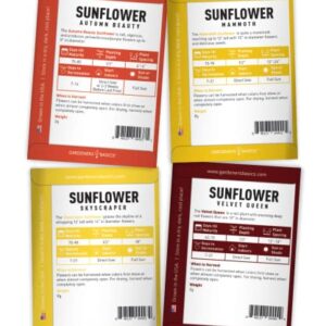 Sunflower Seeds for Planting Flowers (8 Pack) - Velvet Queen, Skyscraper, Lemon Queen, Giant , Autumn Beauty, Chocolate Cherry, Dwarf Sunspot and Mammoth Bulk Outdoor Flower Garden by Gardners Basics