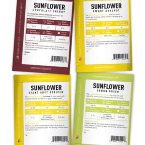 Sunflower Seeds for Planting Flowers (8 Pack) - Velvet Queen, Skyscraper, Lemon Queen, Giant , Autumn Beauty, Chocolate Cherry, Dwarf Sunspot and Mammoth Bulk Outdoor Flower Garden by Gardners Basics