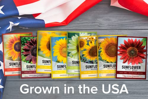 Sunflower Seeds for Planting Flowers (8 Pack) - Velvet Queen, Skyscraper, Lemon Queen, Giant , Autumn Beauty, Chocolate Cherry, Dwarf Sunspot and Mammoth Bulk Outdoor Flower Garden by Gardners Basics