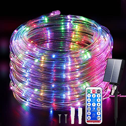 YLIKEA Solar Rope Lights Outdoor 200 LEDs, 72Ft Solar Led Rope Lights Outdoor Waterproof - 8 Modes Tube Fairy String Lights for Bedroom, Patio, Garden, Wedding, Party, Christmas(Multi-Color)