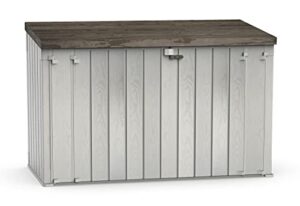 toomax stora way all-weather outdoor xl horizontal 7′ x 3.5′ storage shed cabinet for trash can, garden tools, & yard equipment, taupe gray/brown