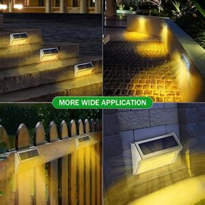 DBF 30 LED Solar Step Lights Outdoor【10 Pack,Warm White】 Stainless Steel Solar Fence Post Lights IP65 Waterproof Solar Powered Deck Stair Lighting Auto On/Off Solar Lights for Fence Yard Patio Garden