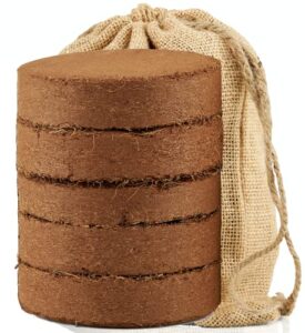 expanding organic fiber soil, amazing potting soil for indoor plants & herbs. soil discs made from coco coir. comes in reusable jute bag.