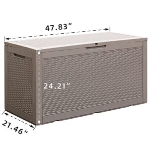 Rankok 100 Gallon Resin Deck Box Outdoor Waterproof Storage Box for Patio Furniture Outdoor Cushions Throw Pillows Garden Tools and Pool Toys With Handles (Beige)