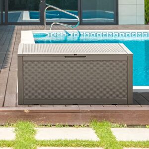 Rankok 100 Gallon Resin Deck Box Outdoor Waterproof Storage Box for Patio Furniture Outdoor Cushions Throw Pillows Garden Tools and Pool Toys With Handles (Beige)