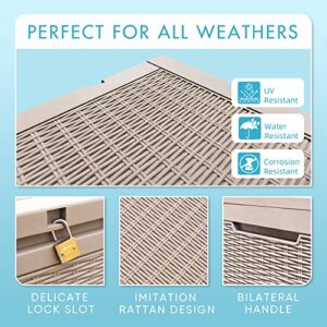 Rankok 100 Gallon Resin Deck Box Outdoor Waterproof Storage Box for Patio Furniture Outdoor Cushions Throw Pillows Garden Tools and Pool Toys With Handles (Beige)