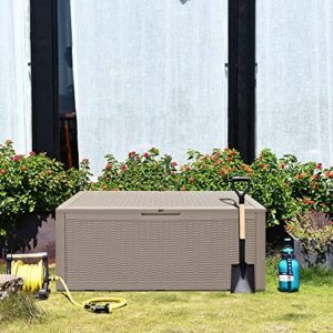 Rankok 100 Gallon Resin Deck Box Outdoor Waterproof Storage Box for Patio Furniture Outdoor Cushions Throw Pillows Garden Tools and Pool Toys With Handles (Beige)