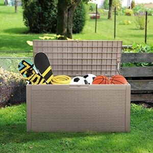 Rankok 100 Gallon Resin Deck Box Outdoor Waterproof Storage Box for Patio Furniture Outdoor Cushions Throw Pillows Garden Tools and Pool Toys With Handles (Beige)