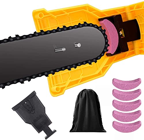 shuoguoleilei Chainsaw Sharpener, Chainsaw Sharpening Kit Chain Saw Blade Sharpener Fast Sharpening Stone Grinder Tools Bar Mounted Fit for 14 16 18 20 Inches with 5 Whetston (Black)