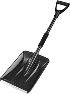 xiaocai snow shovel for car, large-capacity foldable lightweight aluminum telescopic portable snow shovel, parent-child playing snow, shovel for garden, car, camping with extra ice scrape(black)