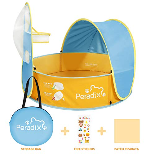 Peradix Paddling Pool for Kids & Pets, Kids Ball Pit Tent 3 in 1, Pop Up Wading Pool Tent with UV Protection Sunshade Canopy Basketball Hoop, Portable Beach Backyard Toys for Indoor Outdoor Activity