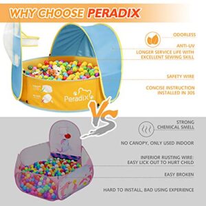 Peradix Paddling Pool for Kids & Pets, Kids Ball Pit Tent 3 in 1, Pop Up Wading Pool Tent with UV Protection Sunshade Canopy Basketball Hoop, Portable Beach Backyard Toys for Indoor Outdoor Activity