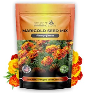 naturez edge marigold seeds mix, over 5600 seeds, marigold seeds for planting outdoors, dainty marietta, petite french, sparky french, and more
