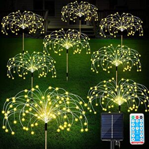 8 packs outdoor solar firework lights with remote 8 modes 120 led waterproof solar warm white garden firework lamp decorative stake landscape light for pathway patio lawn yard wedding party decor