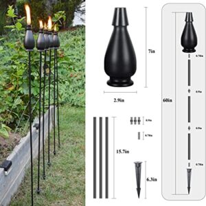 6 Pack Metal Citronella Torches DIKAIDA,Light Torches Garden for Outside 60 inch Flickering Flame Citronella Outdoor Light Torch,Metal Torches for Outside, Camping Patio Pathway Table Torch(Jet Black)