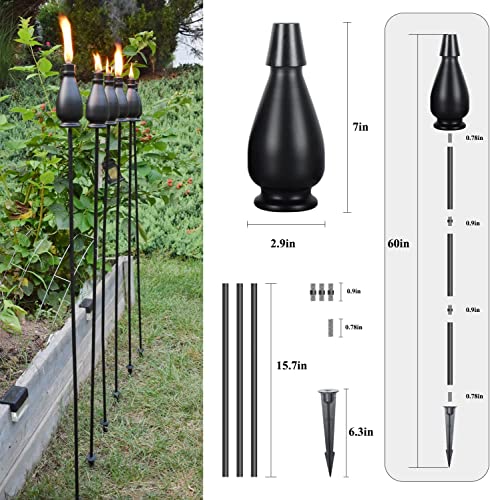 6 Pack Metal Citronella Torches DIKAIDA,Light Torches Garden for Outside 60 inch Flickering Flame Citronella Outdoor Light Torch,Metal Torches for Outside, Camping Patio Pathway Table Torch(Jet Black)