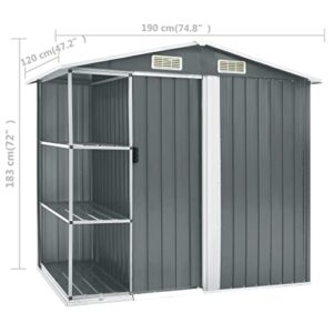 Garden Metal Storage Shed with Rack | Outdoor Tool Shed Storage Room with Vents | Storage Sheds with Door for Outside Patio Backyard Yard Lawn | Gray Galvanized Iron 80.7" x 51.2" x 72"