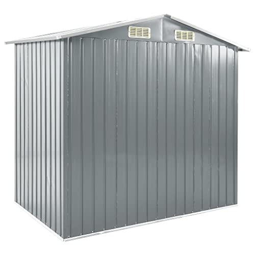 Garden Metal Storage Shed with Rack | Outdoor Tool Shed Storage Room with Vents | Storage Sheds with Door for Outside Patio Backyard Yard Lawn | Gray Galvanized Iron 80.7" x 51.2" x 72"