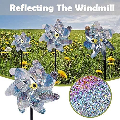 Pinkpaopao 10 PC Garden Outdoor Bird Scaring Magic Device - Reflective Pinwheels with Stakes Extra Sparkly Pin Wheel for Garden Decor Scare Birds Away from Yard Patio Farm