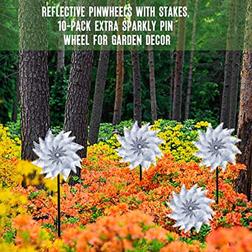 Pinkpaopao 10 PC Garden Outdoor Bird Scaring Magic Device - Reflective Pinwheels with Stakes Extra Sparkly Pin Wheel for Garden Decor Scare Birds Away from Yard Patio Farm