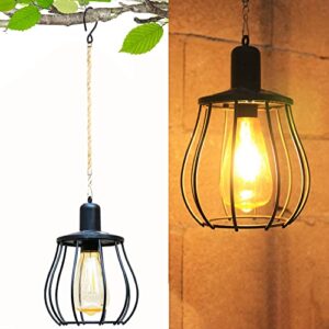 hanging solar lights outdoor – hemp rope solar powered lantern waterproof retro lanterns lamps with warm light edison bulb for patio,yard,garden and pathway decoration(semicircle), warm white