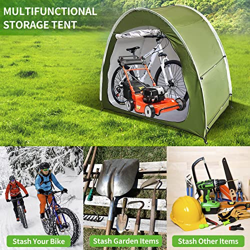 Silver Painted Bike Storage Tent Shed, 79'' Outdoor Portable Cover for Bike, Lawn Mower & Garden Tools Bike Shelter, Waterproof Multifunctional Storage Tent Green