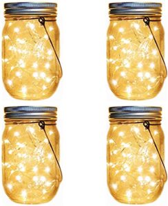 solar lanterns mason jar hanging lights,4 pack 30 led lights string fairy firefly starry jar lights (mason jars/hangers included),for patio garden wedding table mason jar decor solar lantern lights