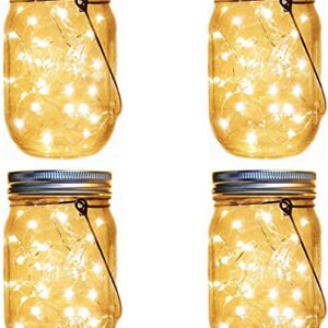 Solar Lanterns Mason Jar Hanging Lights,4 Pack 30 LED Lights String Fairy Firefly Starry Jar Lights (Mason Jars/Hangers Included),for Patio Garden Wedding Table Mason Jar Decor Solar Lantern Lights