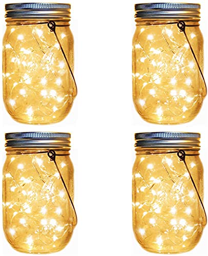 Solar Lanterns Mason Jar Hanging Lights,4 Pack 30 LED Lights String Fairy Firefly Starry Jar Lights (Mason Jars/Hangers Included),for Patio Garden Wedding Table Mason Jar Decor Solar Lantern Lights