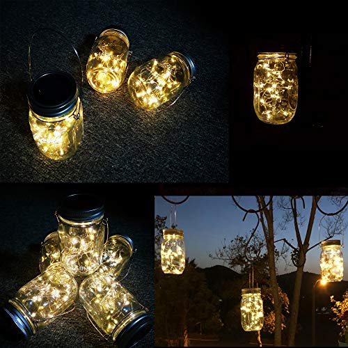 Solar Lanterns Mason Jar Hanging Lights,4 Pack 30 LED Lights String Fairy Firefly Starry Jar Lights (Mason Jars/Hangers Included),for Patio Garden Wedding Table Mason Jar Decor Solar Lantern Lights