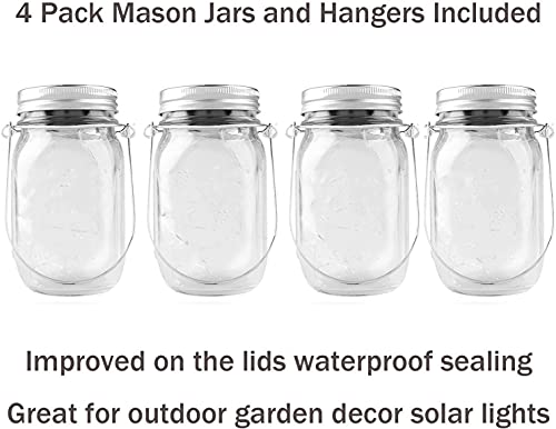 Solar Lanterns Mason Jar Hanging Lights,4 Pack 30 LED Lights String Fairy Firefly Starry Jar Lights (Mason Jars/Hangers Included),for Patio Garden Wedding Table Mason Jar Decor Solar Lantern Lights