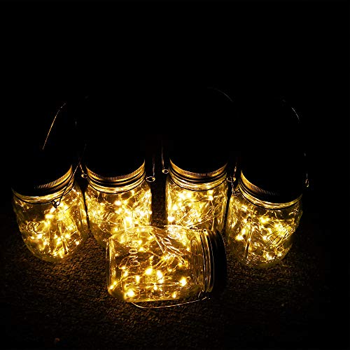 Solar Lanterns Mason Jar Hanging Lights,4 Pack 30 LED Lights String Fairy Firefly Starry Jar Lights (Mason Jars/Hangers Included),for Patio Garden Wedding Table Mason Jar Decor Solar Lantern Lights