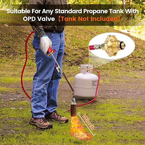 ANBULL Propane Torch Weed Burner, Outdoor Flame Thrower with 6.5FT Hose and Push Button Igniter, High Heat Output 500,000BTU Flame Weeder Kit for Weed, Snow, Charcoal, Asphalt