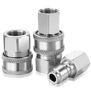 Hotop 2 Sets NPT 3/8 Inch Stainless Steel Male and Female Quick Connector Kit Pressure Washer Adapters (Internal Thread)