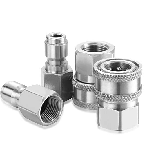 Hotop 2 Sets NPT 3/8 Inch Stainless Steel Male and Female Quick Connector Kit Pressure Washer Adapters (Internal Thread)