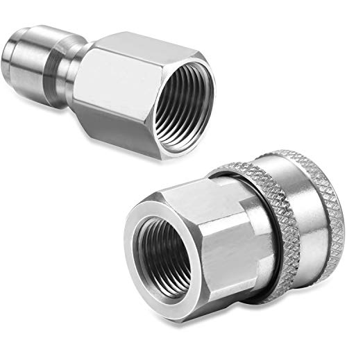 Hotop 2 Sets NPT 3/8 Inch Stainless Steel Male and Female Quick Connector Kit Pressure Washer Adapters (Internal Thread)