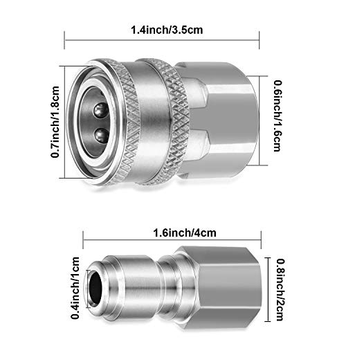 Hotop 2 Sets NPT 3/8 Inch Stainless Steel Male and Female Quick Connector Kit Pressure Washer Adapters (Internal Thread)