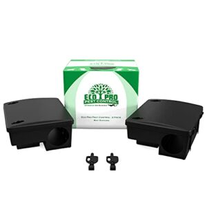 Rat Bait Stations - 2 Pack, Weather and Tamper-Resistant for Indoor & Outdoor Rodent Control, Refillable w/ 2 Locks and Key, Cruelty-Free Alternative to Rat & Mouse Traps - Safe for Kids and Pets!