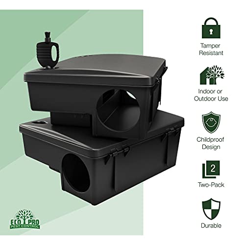 Rat Bait Stations - 2 Pack, Weather and Tamper-Resistant for Indoor & Outdoor Rodent Control, Refillable w/ 2 Locks and Key, Cruelty-Free Alternative to Rat & Mouse Traps - Safe for Kids and Pets!