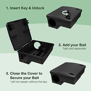 Rat Bait Stations - 2 Pack, Weather and Tamper-Resistant for Indoor & Outdoor Rodent Control, Refillable w/ 2 Locks and Key, Cruelty-Free Alternative to Rat & Mouse Traps - Safe for Kids and Pets!