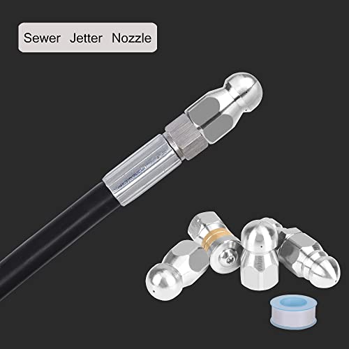 WEOSMIRA Pressure Washer Sewer Jetter Nozzles,4 Pieces, Pointed,Button Nose,Rotating and Corner Jetting Sewer Nozzle,Different Models,Stainless Steel,1/4 Inch Quick Connector,Orifice 4.0, 4.5, 5.5