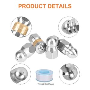 WEOSMIRA Pressure Washer Sewer Jetter Nozzles,4 Pieces, Pointed,Button Nose,Rotating and Corner Jetting Sewer Nozzle,Different Models,Stainless Steel,1/4 Inch Quick Connector,Orifice 4.0, 4.5, 5.5