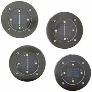 Bell+Howell Disk Lights Solar Ground Lights Gunmetal - Upgraded Wireless Auto On/Off Solar Garden Outdoor Waterproof Lighting with 4 LED Bulbs for Lawn, Patio, Garden, Yard,Pack of 4, As Seen On TV