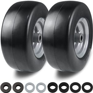 2 PCS 11x4.00-5" Flat Free Lawn Mower Tire on Wheel, 3/4" or 5/8" Bushing, 3.4"-4"-4.5-5" Centered Hub, Universal Fit Smooth Tread Tire for Zero Turn Lawn Mowers, with Universal Adapter Kit