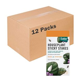 Safer Brand 5026 Houseplant Sticky Stake Insect Traps for Indoor Plants - Controls Fungus Gnats, Whiteflies, Midges, Thrips, Fruit Flies, and Black Flies - 12 Pack, 84 Traps