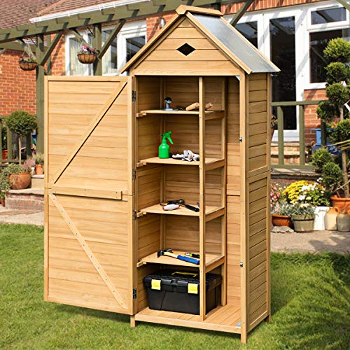 Goplus Outdoor Storage Shed Locker Wooden Hutch for Garden Yard Lawn