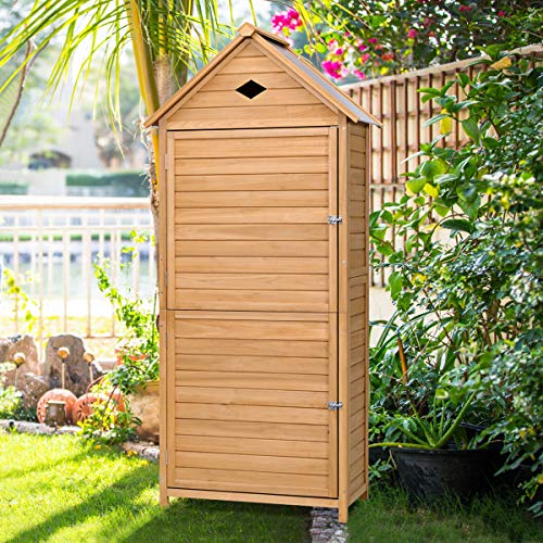 Goplus Outdoor Storage Shed Locker Wooden Hutch for Garden Yard Lawn