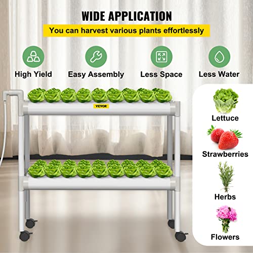 VEVOR Hydroponics Growing System, 54 Sites 6 Pipes Hydroponic System, 2 Layers Hydroponic Kit, Vertical Hydroponic Growing System with Water Pump, Pump Timer